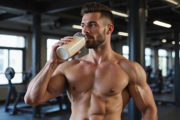 Athlete consuming protein shake after workout