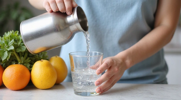 A person pouring water into a glass, highlighting the importance of hydration for daily health.